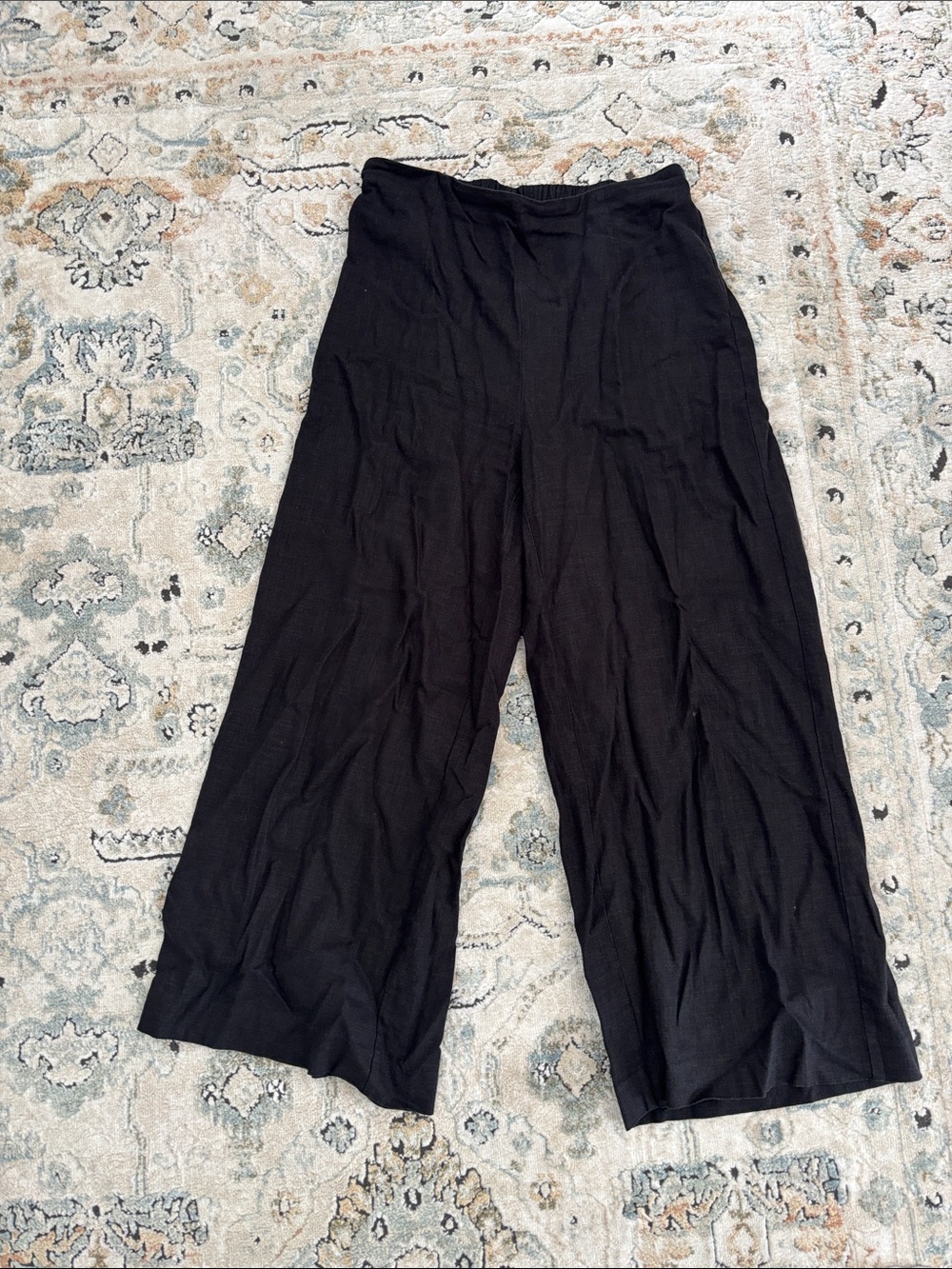 Women's Wide Leg Culottes Black LINEN Pants - Classic Everyday Style